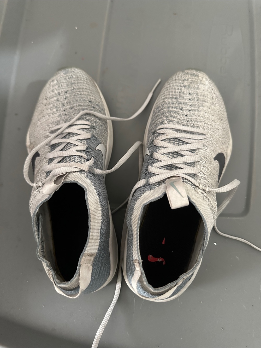 Nike Knit Running Shoes in Light Gray and White with Black Swoosh